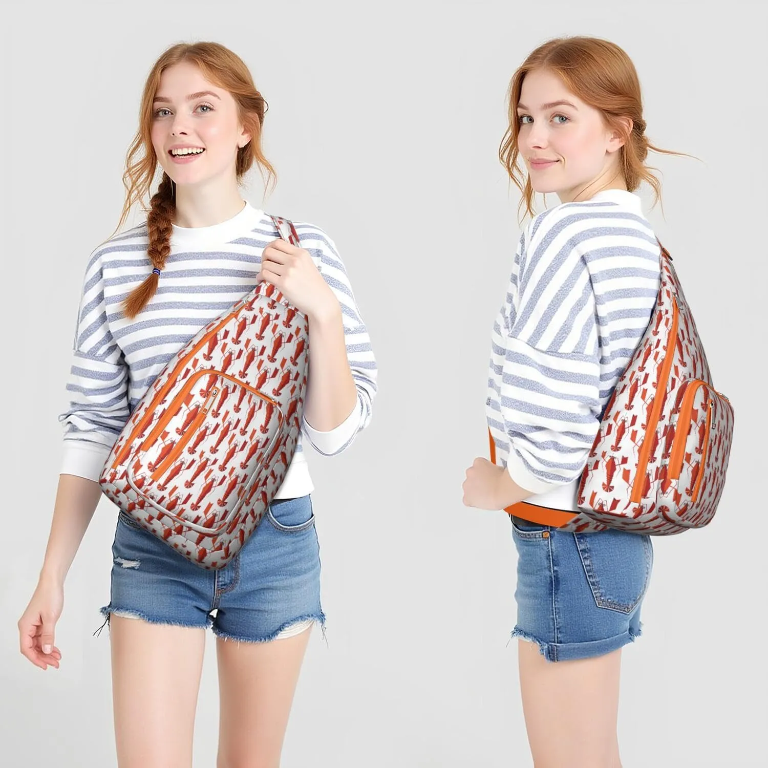 Vintage Geometric Lobsters Funny Crossbody Bag Daypack for Women Men Lightweight Waterproof Sling Bag Backpack Hiking Cycling