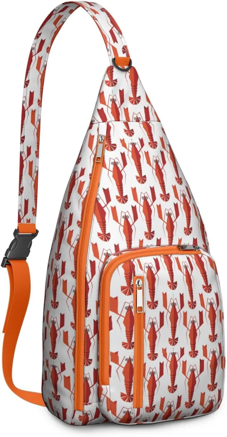 Vintage Geometric Lobsters Funny Crossbody Bag Daypack for Women Men Lightweight Waterproof Sling Bag Backpack Hiking Cycling