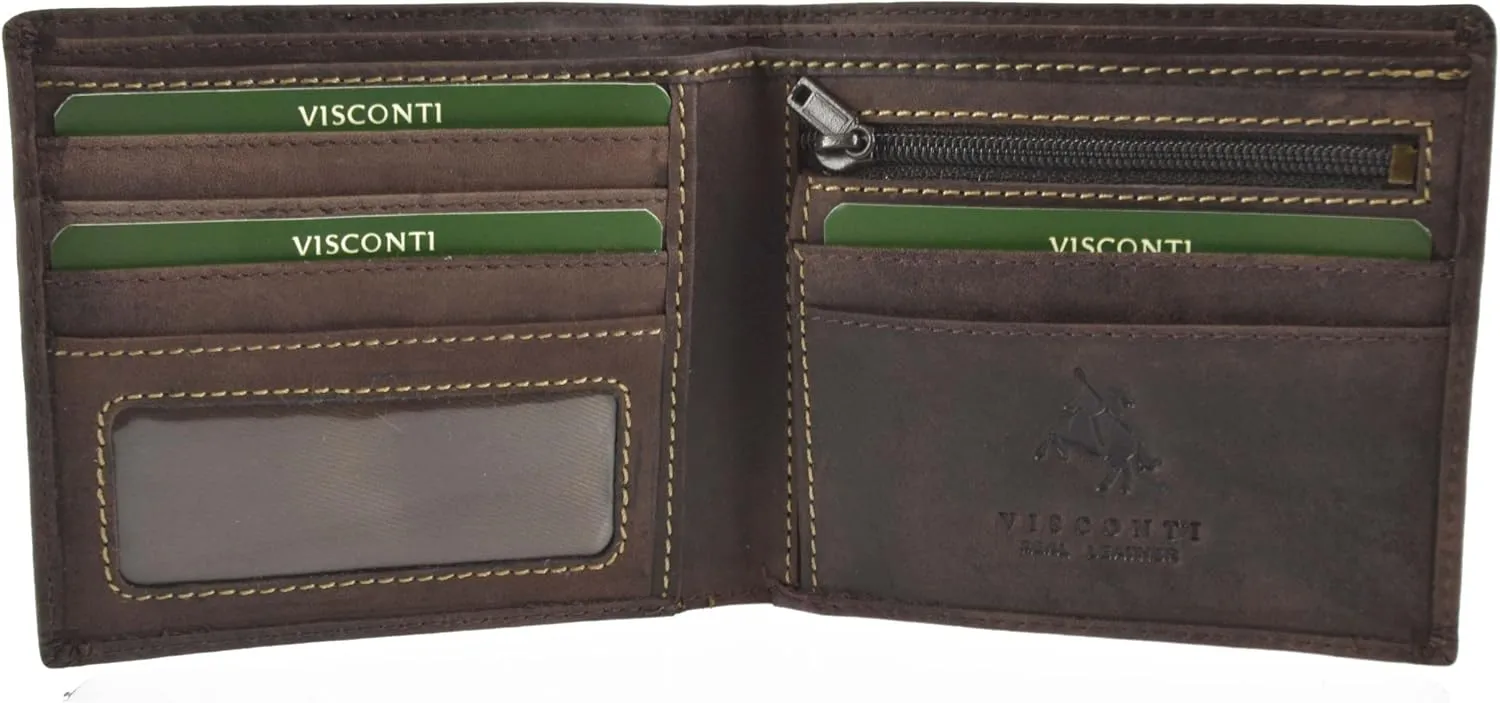 Visconti Men's Premium Leather Wallet By In Distressed Brown Includes Gift Box