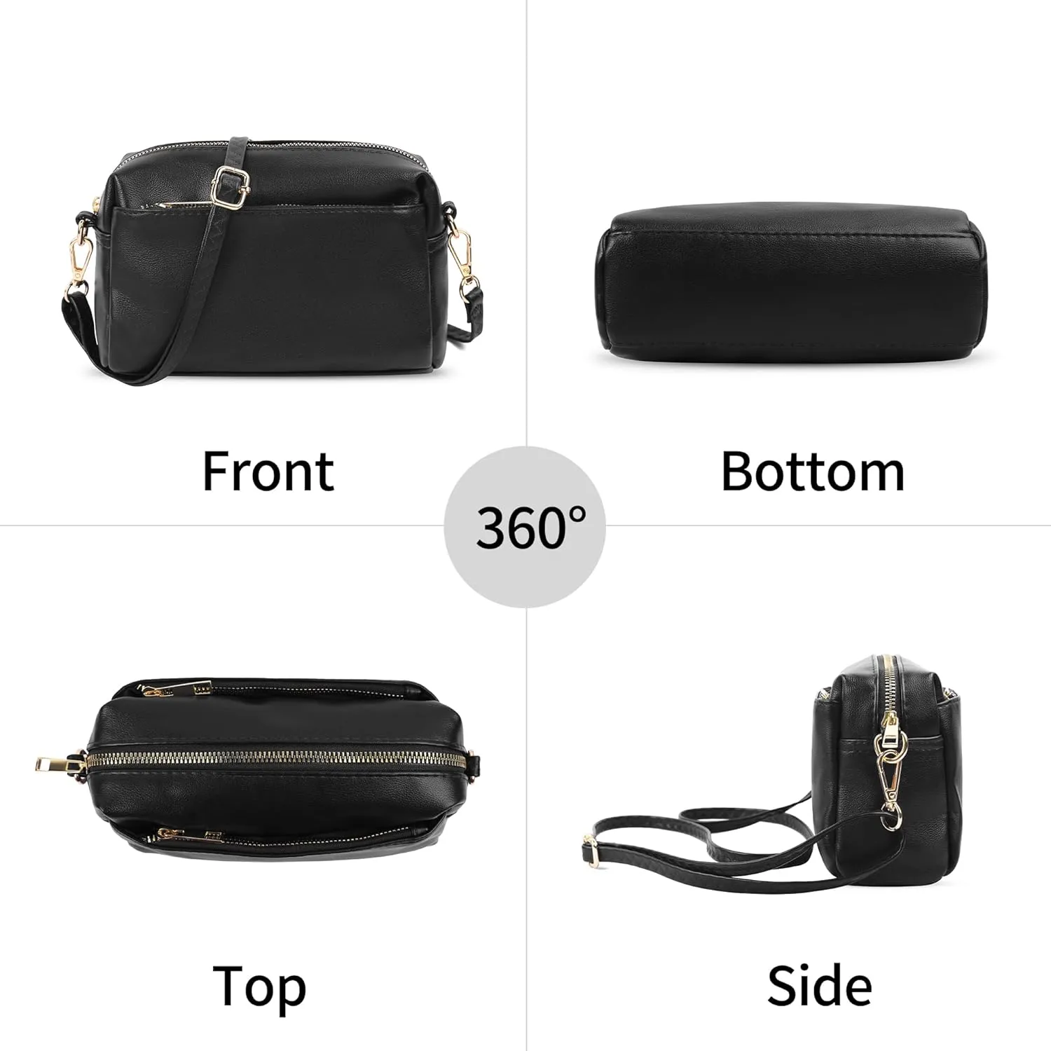 VOROLO Crossbody Bag Triple Zip Small Leather Cross body Purse Shoulder Bag with Ajustable Strap for Women