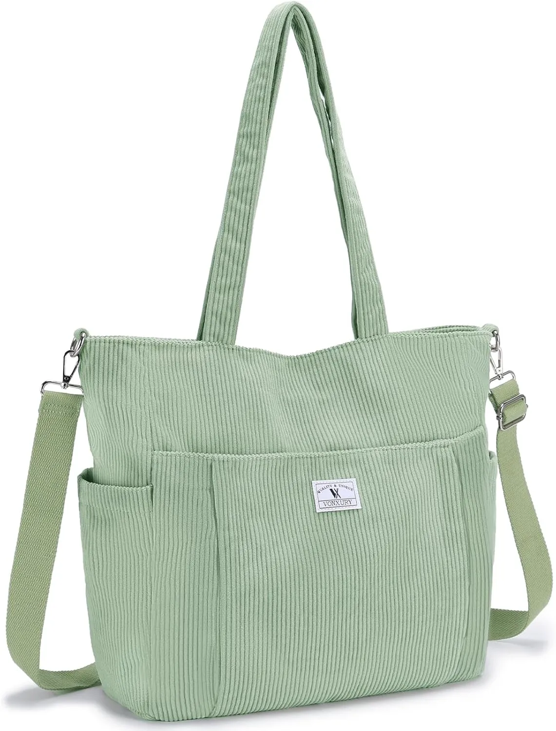VX VONXURY Tote Bag for Women Corduroy Large Shoulder Bag with Multi Pockets Lightweight Handbag for Work College Shopping