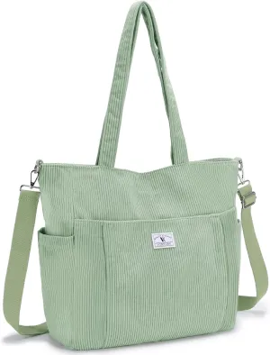 VX VONXURY Tote Bag for Women Corduroy Large Shoulder Bag with Multi Pockets Lightweight Handbag for Work College Shopping