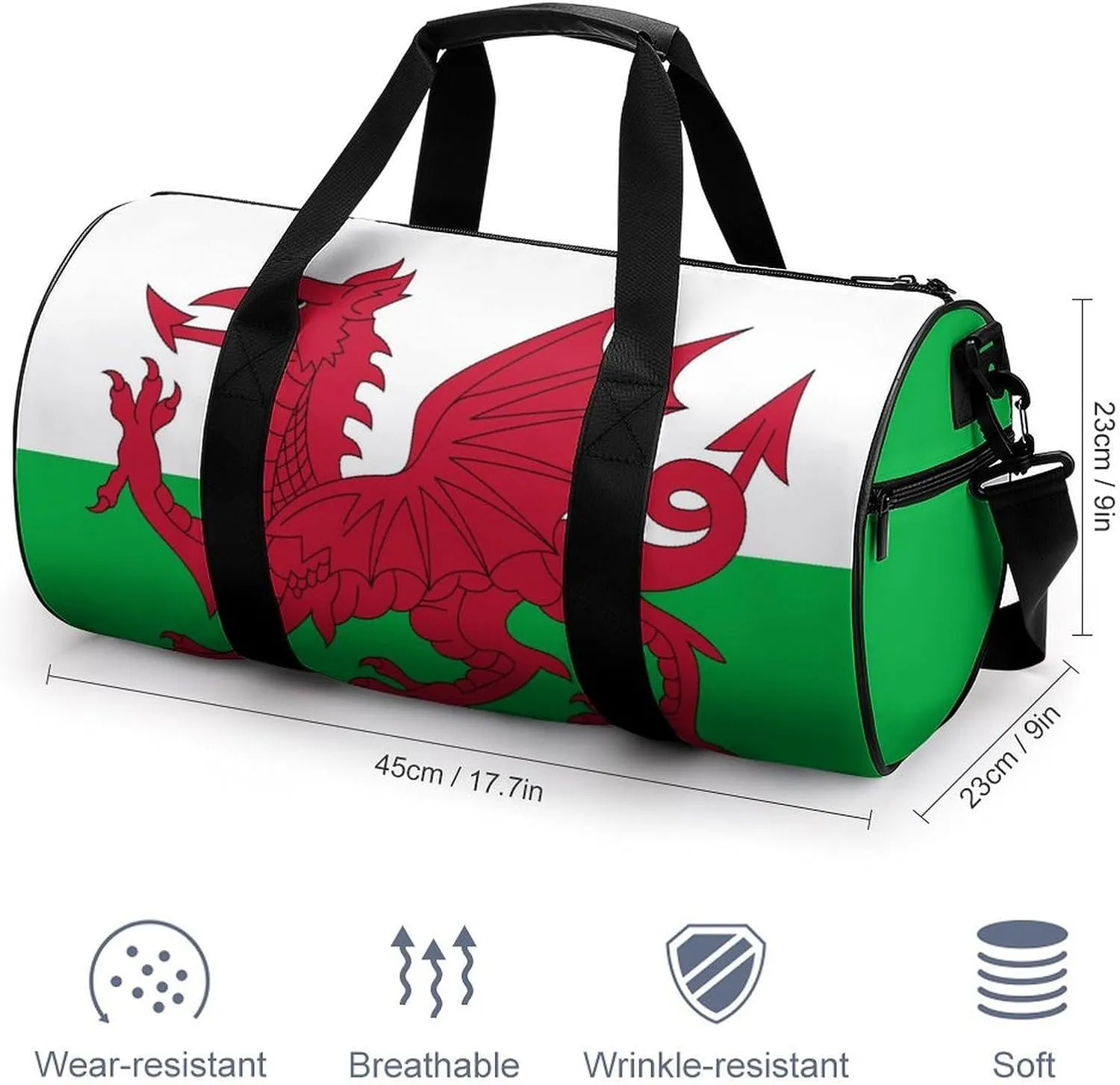 Wales Flag Sports Duffel Bag for Women Men with Wet Pocket Lightweight Gym Travel Tote