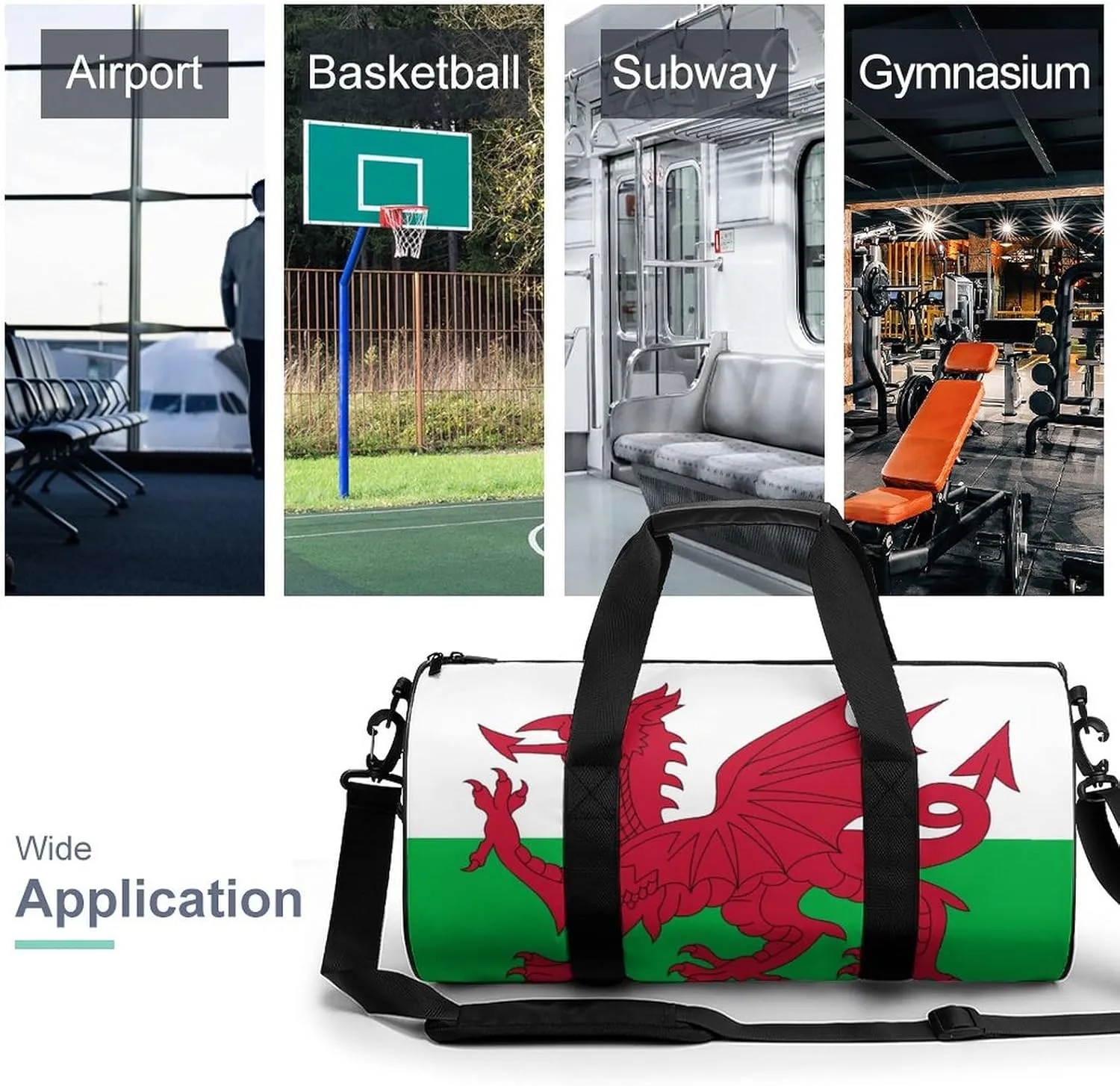 Wales Flag Sports Duffel Bag for Women Men with Wet Pocket Lightweight Gym Travel Tote