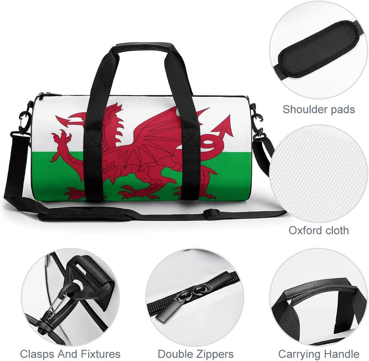 Wales Flag Sports Duffel Bag for Women Men with Wet Pocket Lightweight Gym Travel Tote