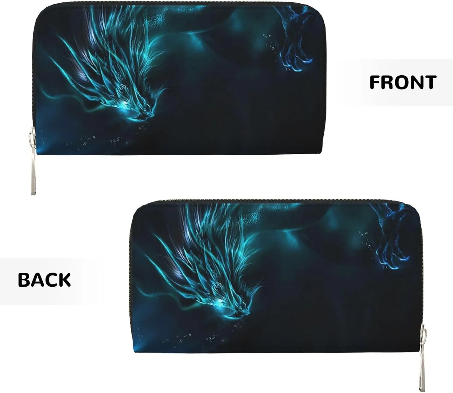 Wallet for Men PU Leather Credit Card Wallet, Cool Cash Clutch Long Purse Billfold with Zipper Coin Pocket Gift for Him Husband and Boyfriend Cool Blue Dragon 022