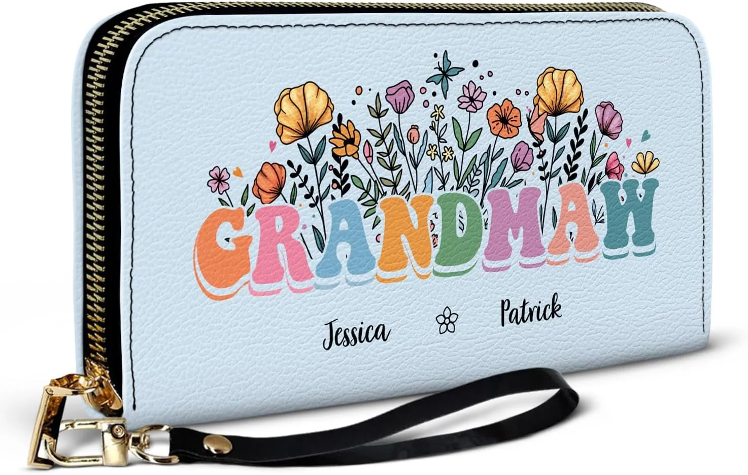 WANDER PRINTS Mothers Day Gifts - Personalized Leather Long Wallet - Gift For Mother, Grandmother - Mom Grandma Floral