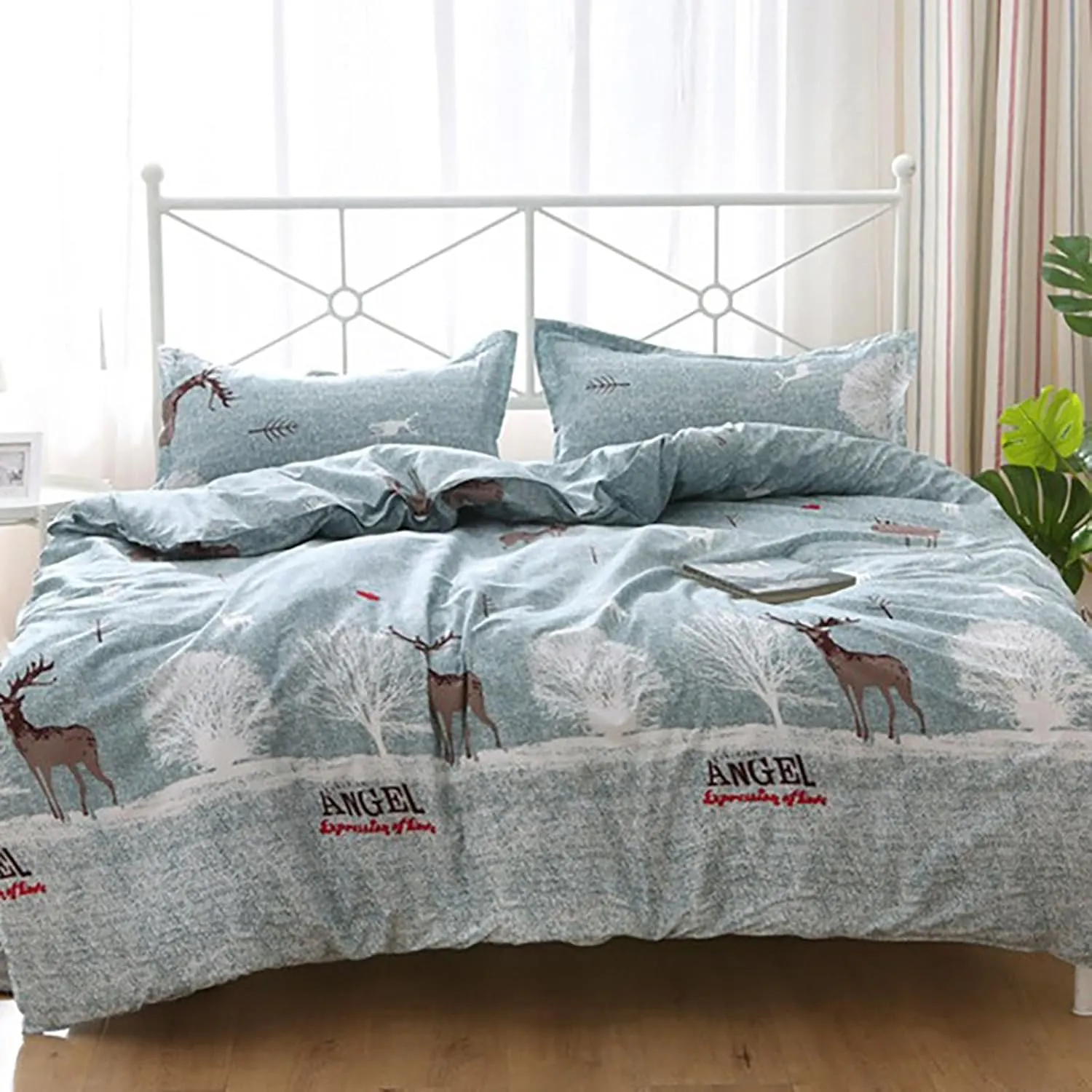 Washed Cotton Bedding Duvet Cover Full Size for All Seasons,Microfiber Soft Comforter Cover with Zipper Closure,Modern Style Quilt Cover for Student(B,Twin XL)