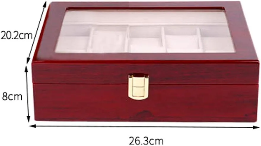 Watch Storage Bos Wooden Watch Box Clear Glass Top Wood Watches Display Case Storage Box Watch Box for Watch Exquisite/Red/One Size