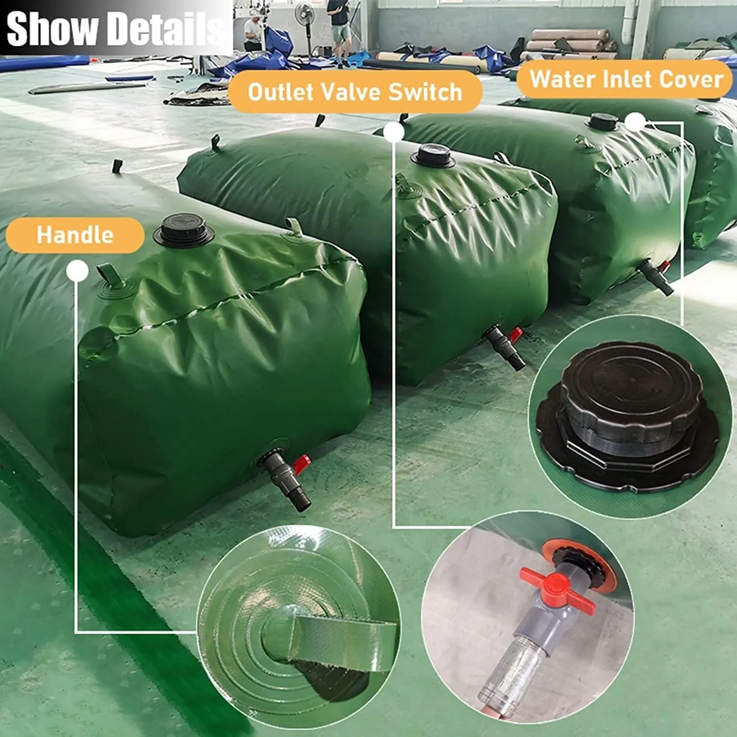 Water Storage Bladder Collapsible Water Storage Containers Bathtub Water Storage Bladder Reusable, Foldable Portable Large Capacity Soft Emergency Water Bag(4x1x1m/4000L/1056Gallon), Green