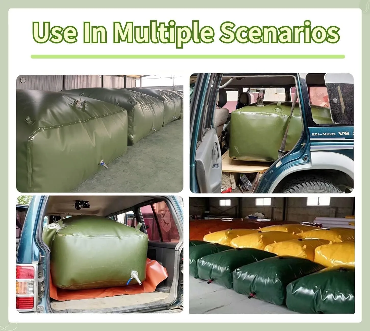 Water Storage Bladder Collapsible Water Storage Containers Bathtub Water Storage Bladder Reusable, Foldable Portable Large Capacity Soft Emergency Water Bag(4x1x1m/4000L/1056Gallon), Green