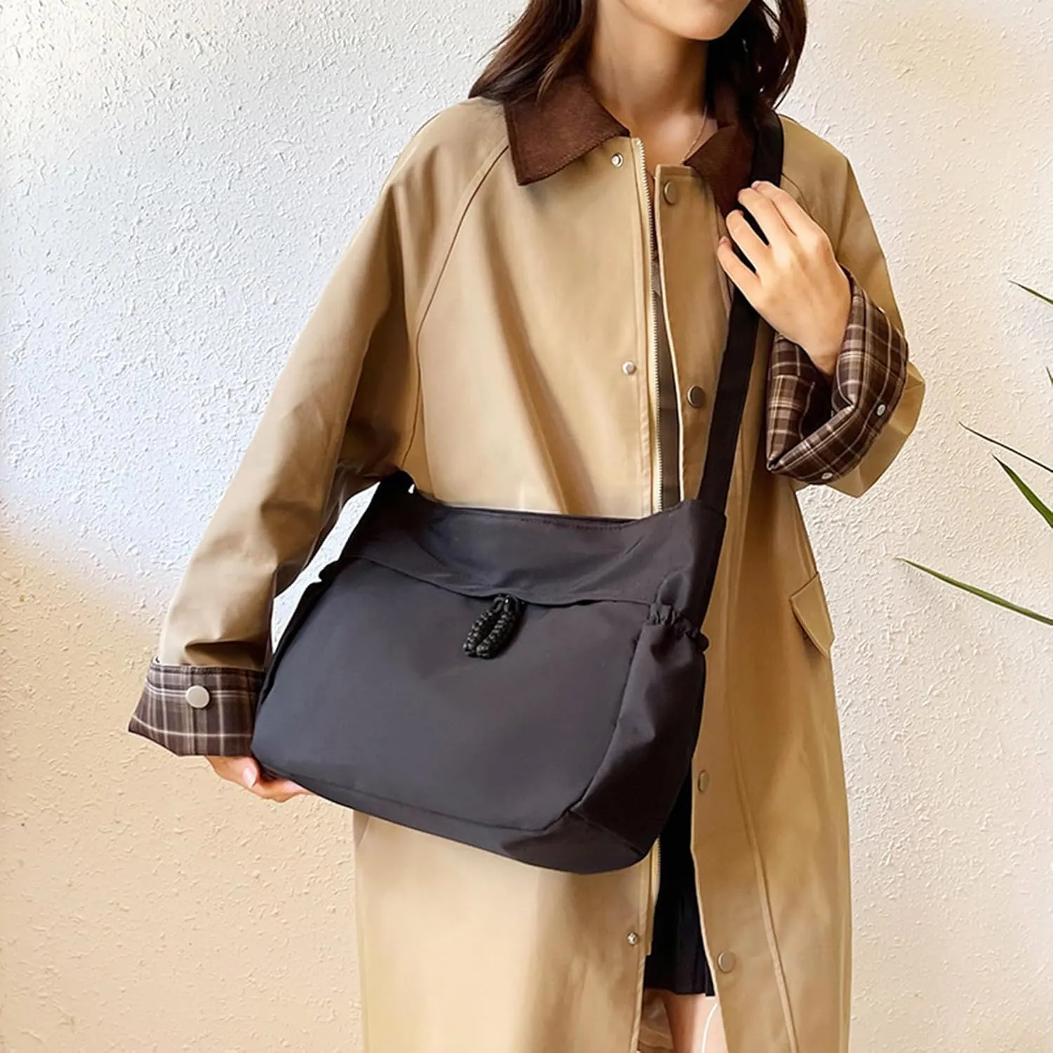 Waterproof Canvas Messenger Bag Women Multiple pockets Crossbody Shoulder Bag Spacious Student Tote with Water bottle Pocket