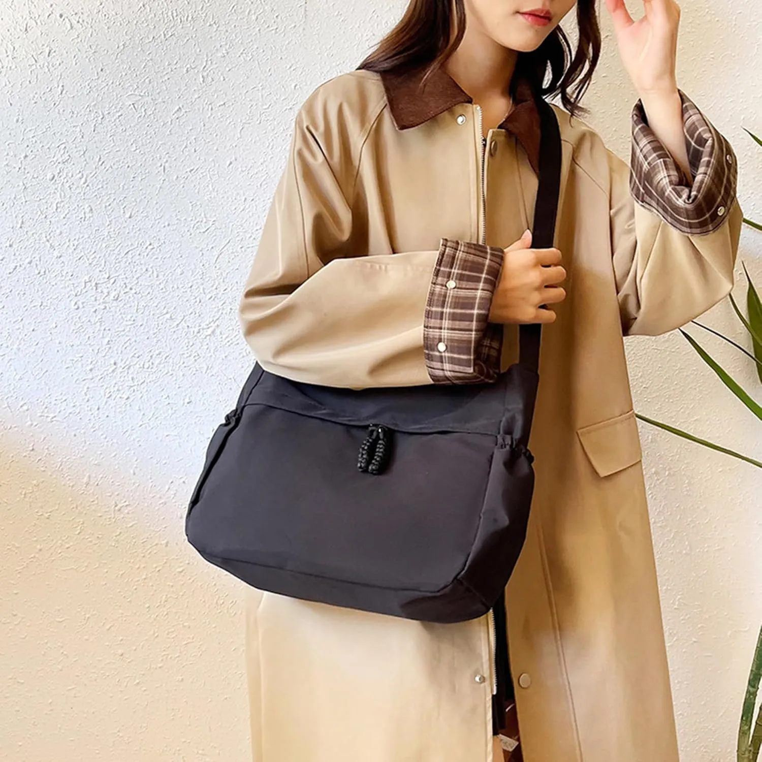 Waterproof Canvas Messenger Bag Women Multiple pockets Crossbody Shoulder Bag Spacious Student Tote with Water bottle Pocket