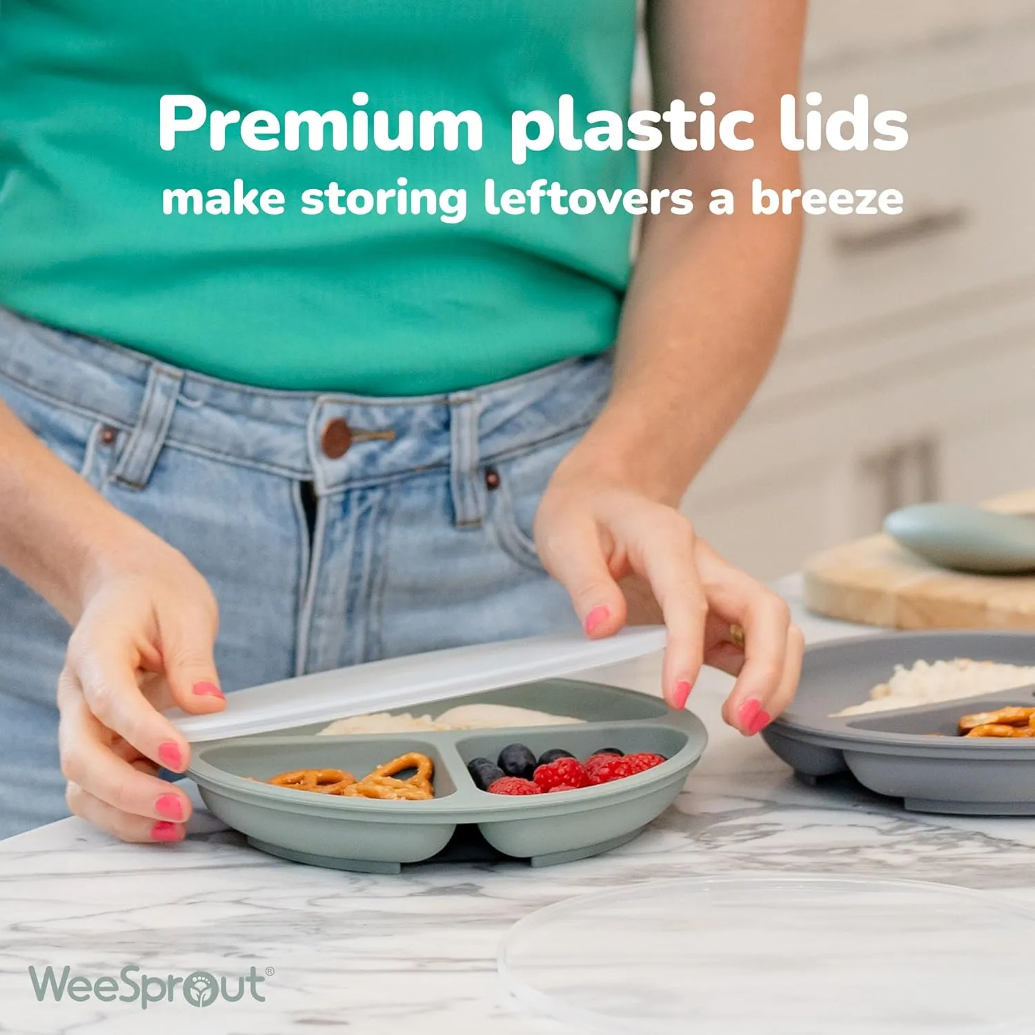 WeeSprout Suction Plates with Lids for Babies & Toddlers, 100% Silicone Dinnerware Stays Put, Divided Design for Picky Eaters, Microwave & Dishwasher Friendly, 3 Pack (Matte Pink, Purple, Blush Pink)