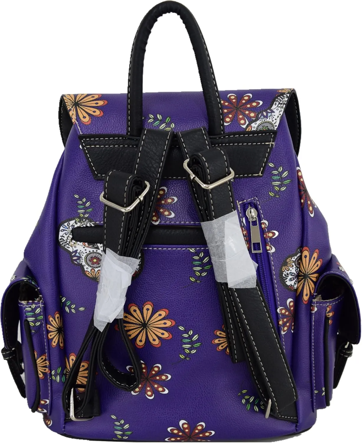 WESTERN ORIGIN Sugar Skull Day of the Dead Daypack Punk Gothic Backpack Rose Flower Fashion Women Travel Biker Purse Daypack Wallet Set (Purple Set)
