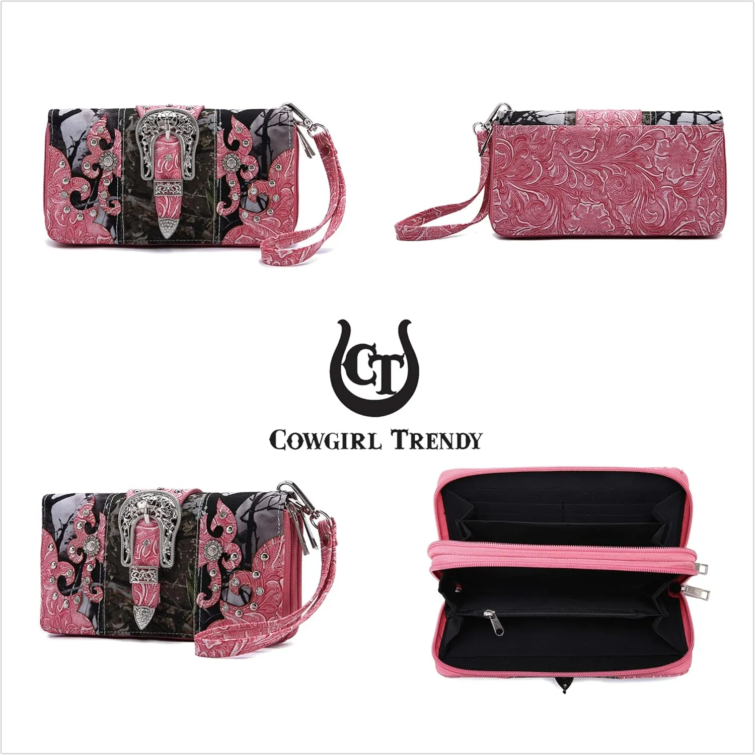 Western Style Camouflage Purse Concho Buckle Tooled Floral Country Studs Crossbody Women Handbag Shoulder Bag Wallet Set