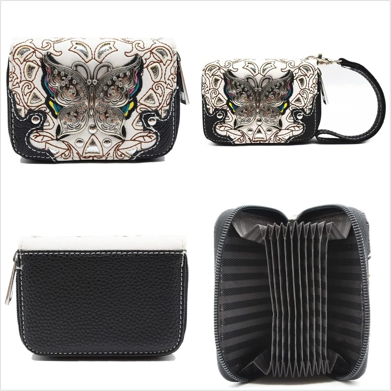 Western Style Spring Butterfly Flower Purse Women Country Handbag Rhinestone Stud Shoulder Bag Wallet Set