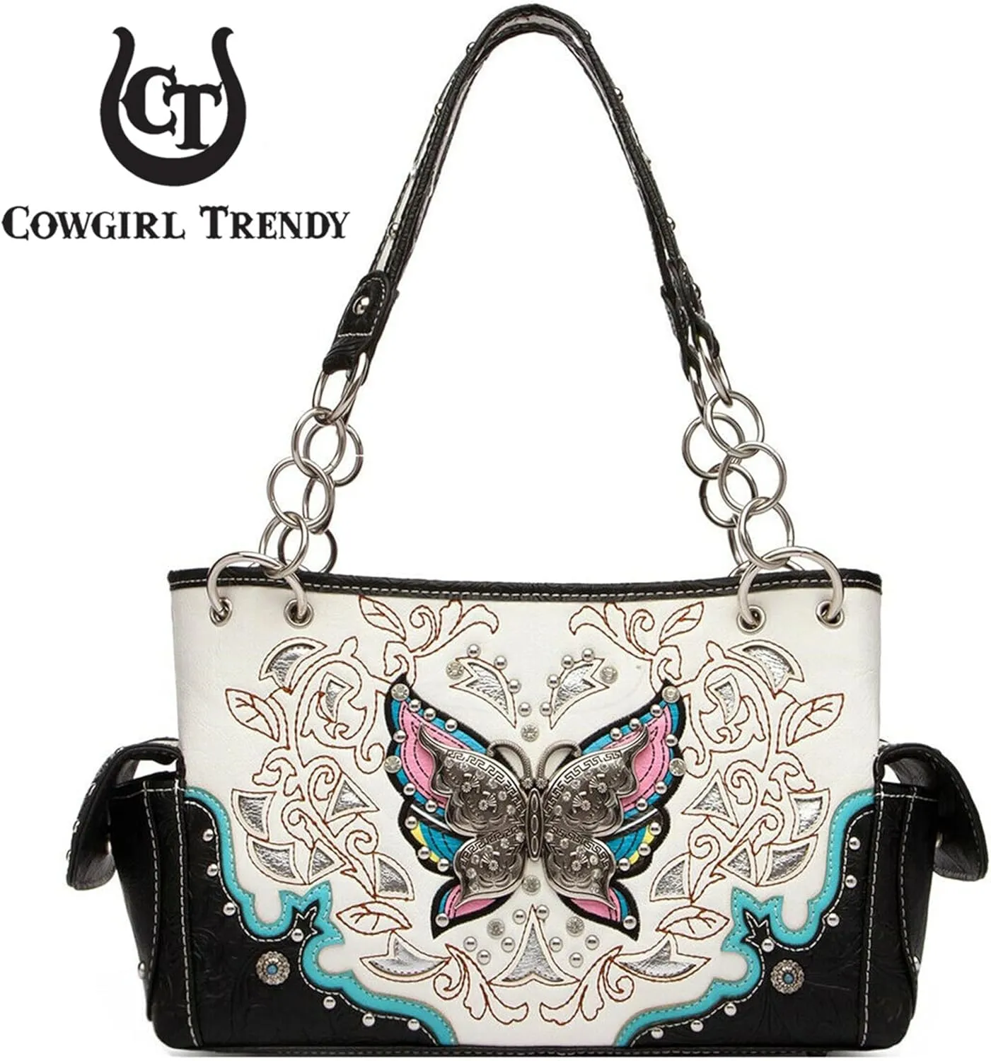 Western Style Spring Butterfly Flower Purse Women Country Handbag Rhinestone Stud Shoulder Bag Wallet Set