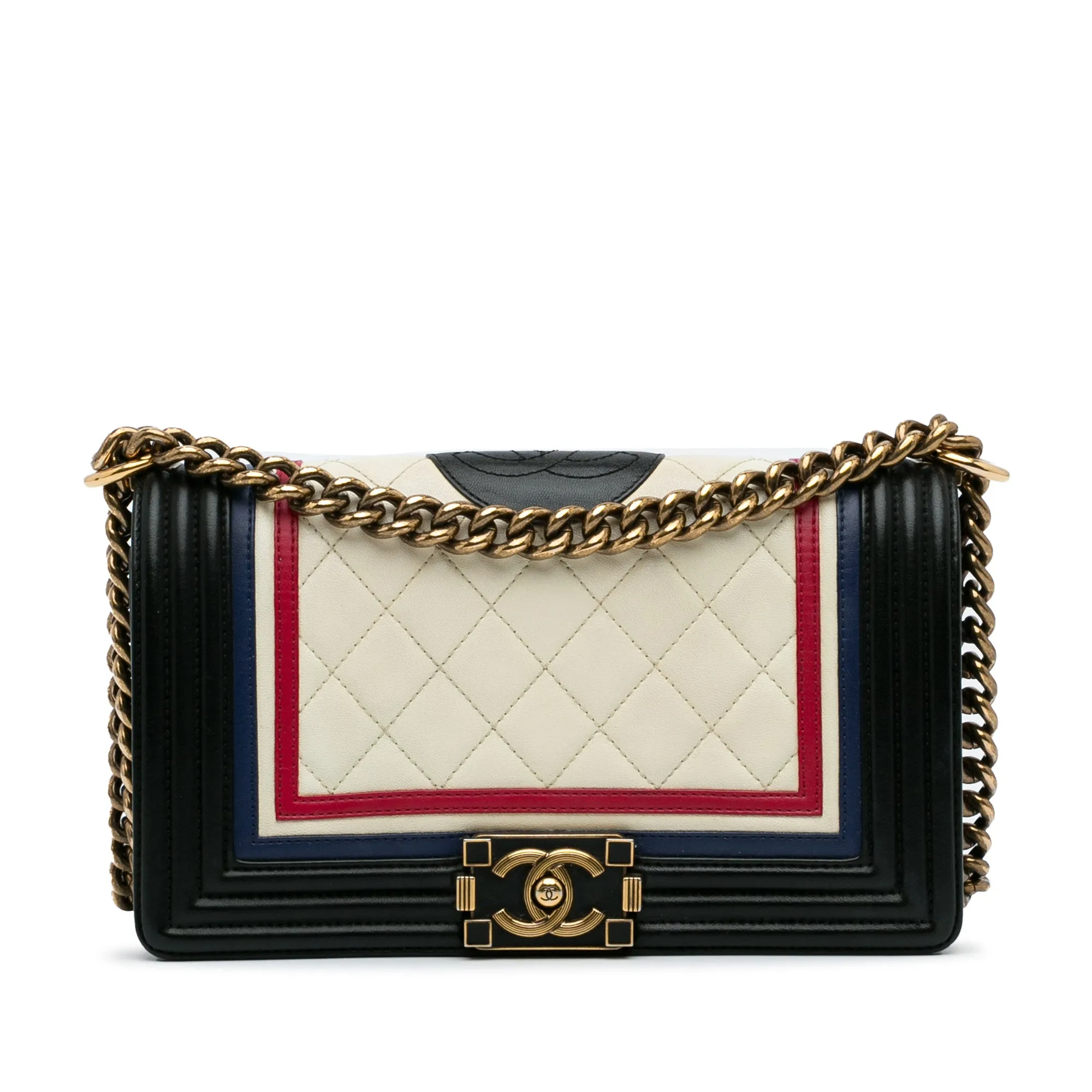 White Chanel Crest-Embellished Medium Boy Bag