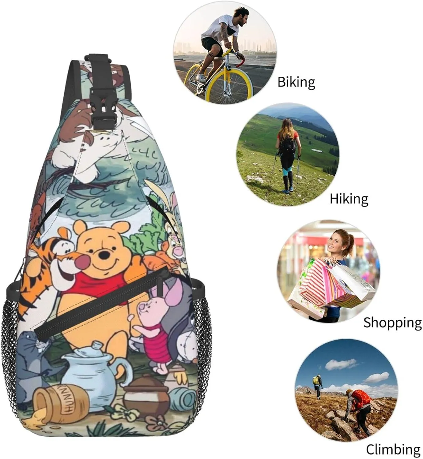 Win-nie The Pooh Crossbody Bag Sling Shoulder Bag for Outdoor Travel Sports Camping Hiking Shoulder Bags