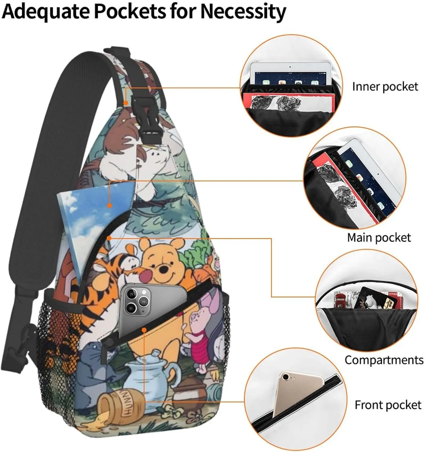 Win-nie The Pooh Crossbody Bag Sling Shoulder Bag for Outdoor Travel Sports Camping Hiking Shoulder Bags