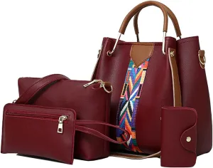 Women Handbag Set 4 in 1 Soft PU Leather Top Handle Bag, Tote Bag, Shoulder Bags Crossbody Bag Wallet Purse Set