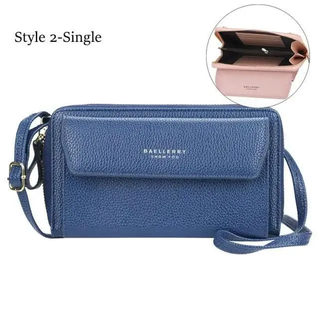 Women Pu Leather Double Layer Large Portable Crossbody Capacity Card Holders Handbags - Trendy Portable Crossbody Handbags