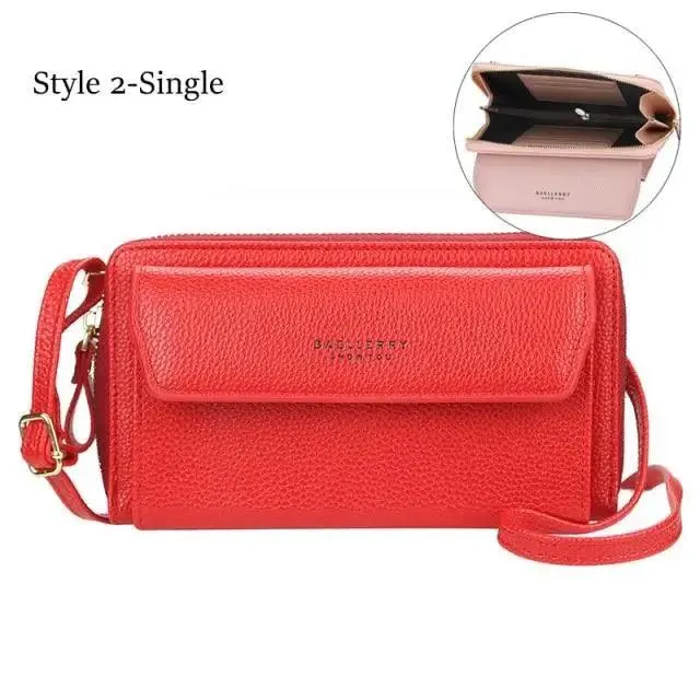 Women Pu Leather Double Layer Large Portable Crossbody Capacity Card Holders Handbags - Trendy Portable Crossbody Handbags