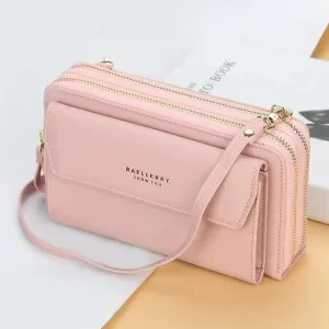 Women Pu Leather Double Layer Large Portable Crossbody Capacity Card Holders Handbags - Trendy Portable Crossbody Handbags