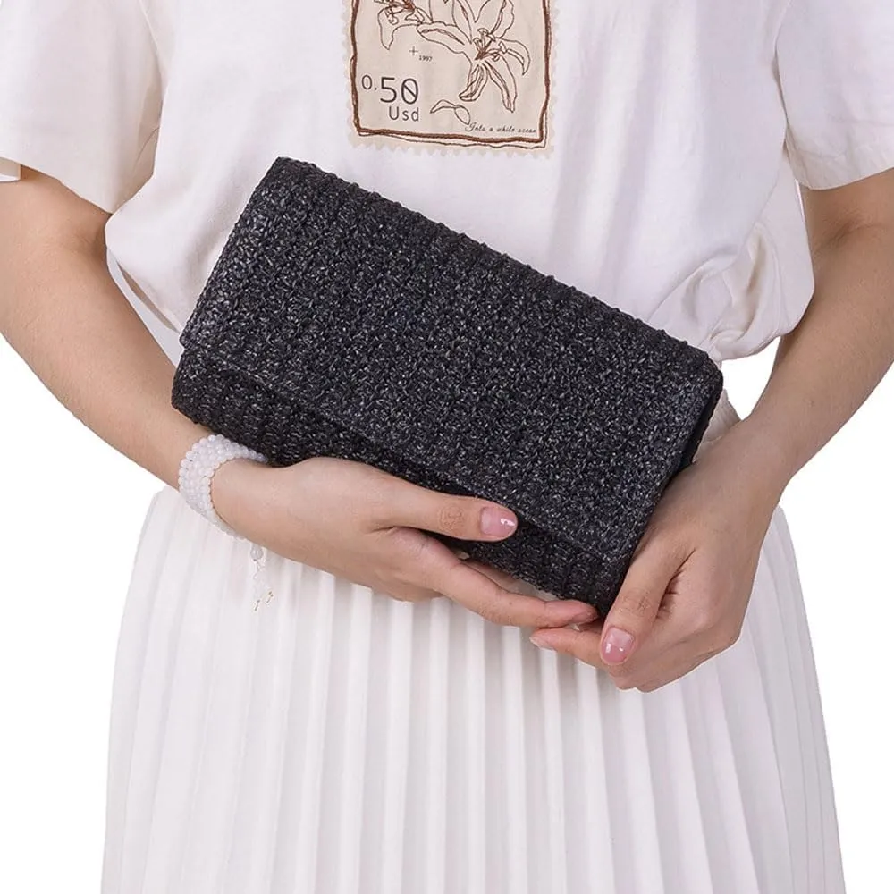 Women Straw Beach Clutch Purse Handbag Summer Elegant Vacation Style Shoulder Bag Crossbody Bag