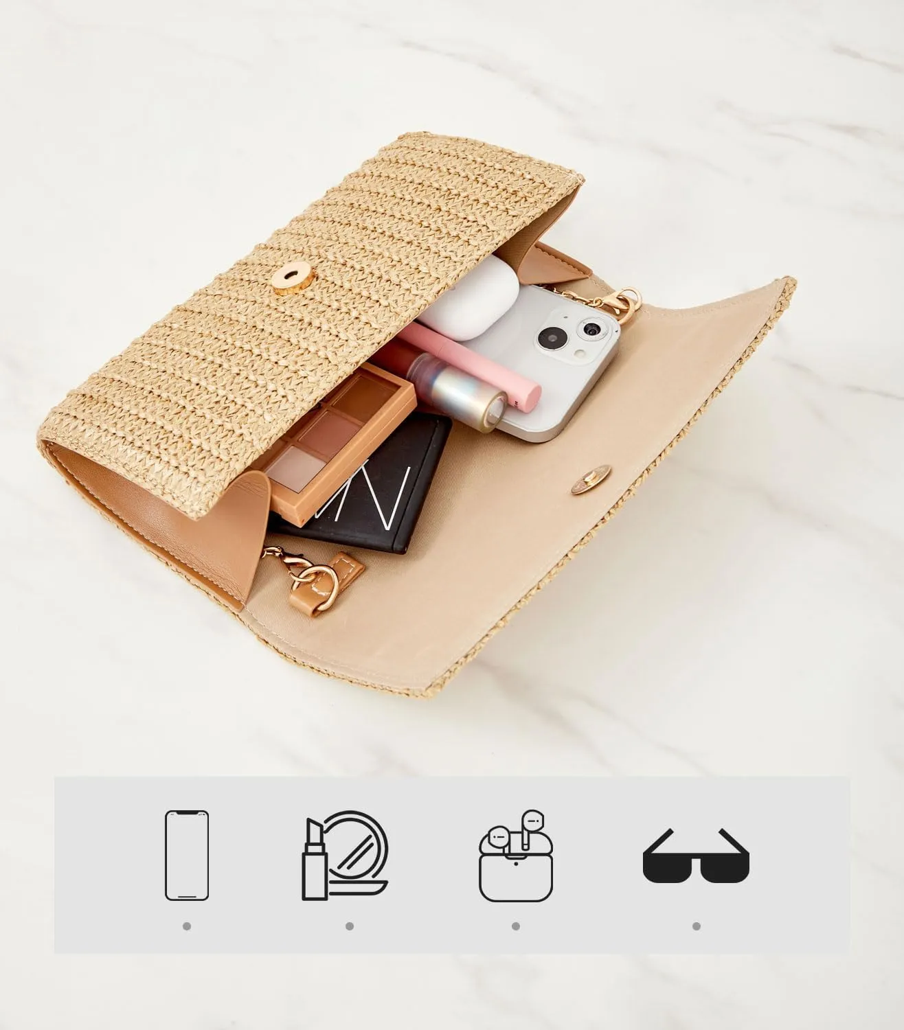 Women Straw Beach Clutch Purse Handbag Summer Elegant Vacation Style Shoulder Bag Crossbody Bag