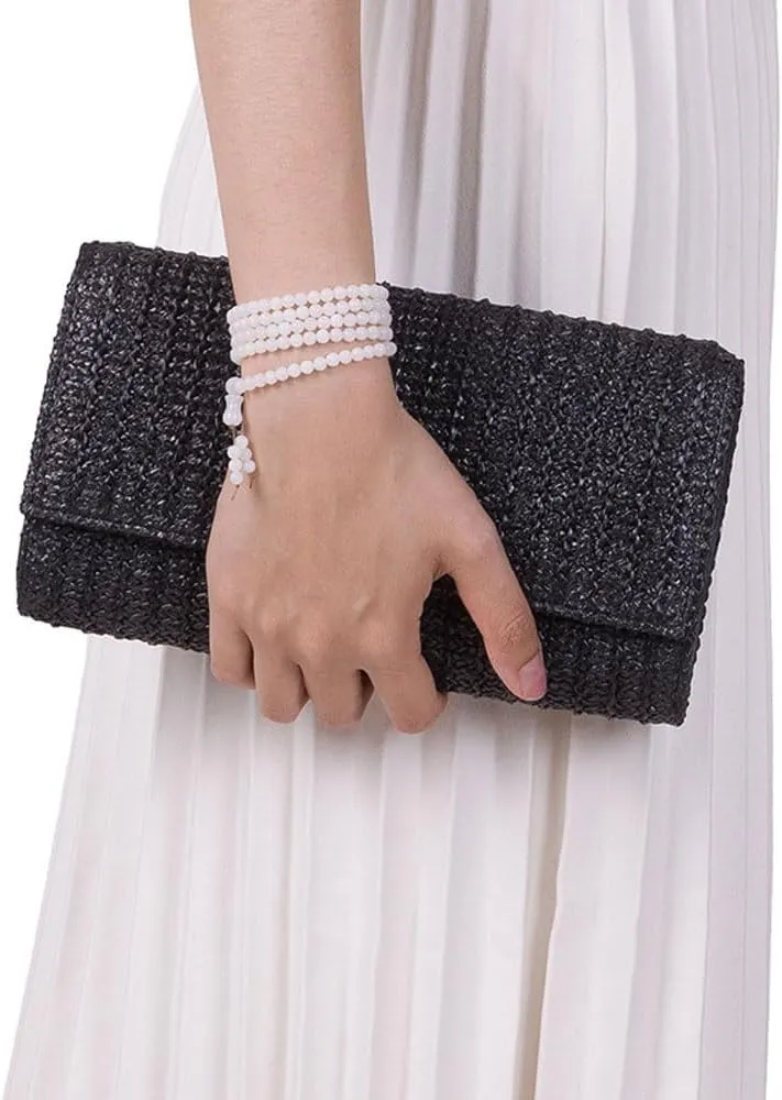 Women Straw Beach Clutch Purse Handbag Summer Elegant Vacation Style Shoulder Bag Crossbody Bag