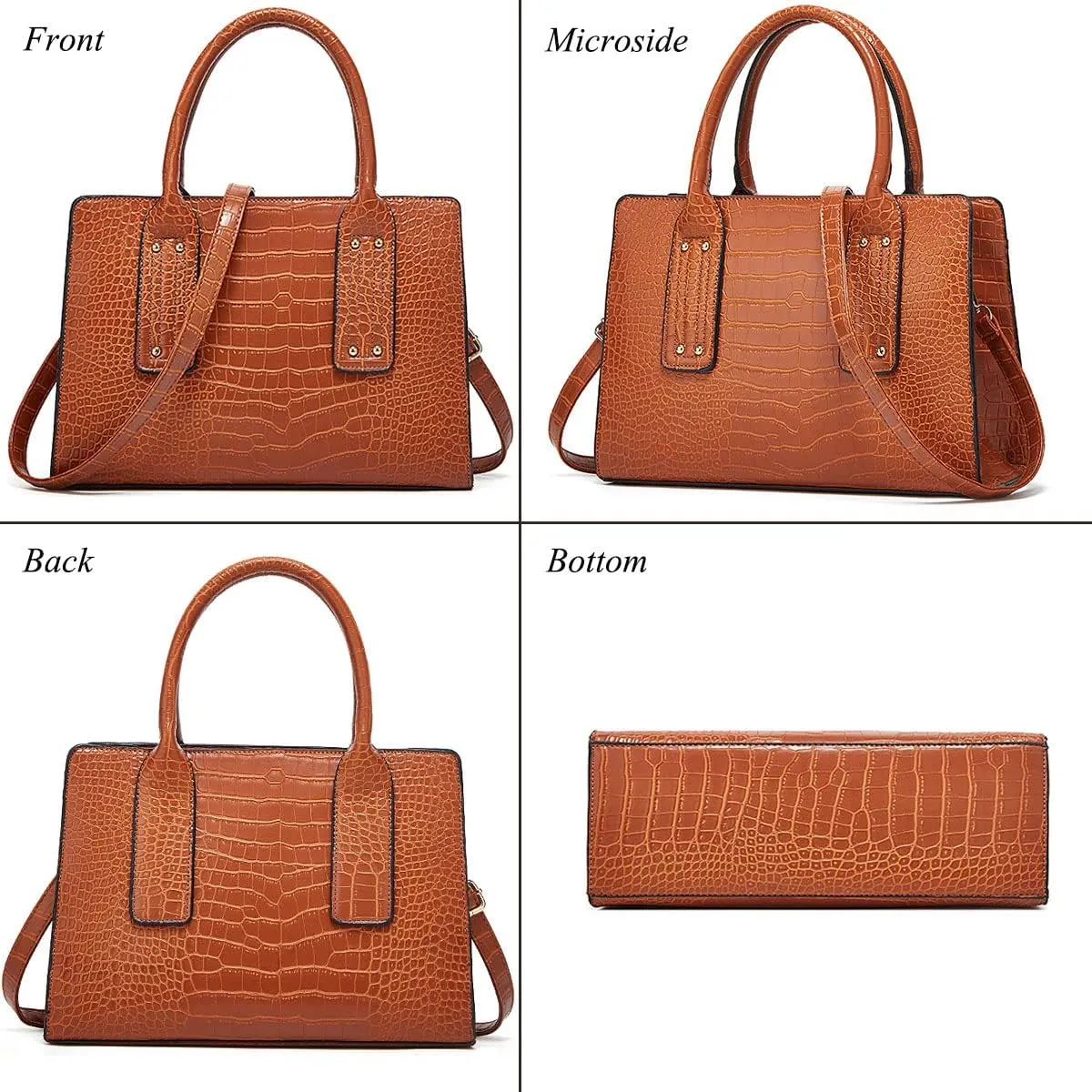 Womens 3 Pcs Handbag Set Clutch Crocodile Pattern Purse Fashion Leather Top Handle Tote Satchel Crossbody Bag Wallet