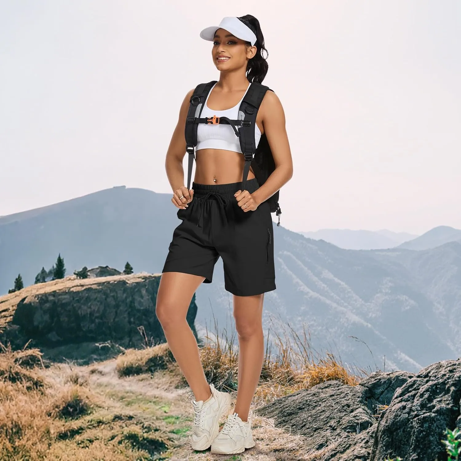 Women's 7" Hiking Cargo Shorts Quick Dry Athletic Short Pants Outdoor Water Resistant Bermuda Shorts with Multi Pockets