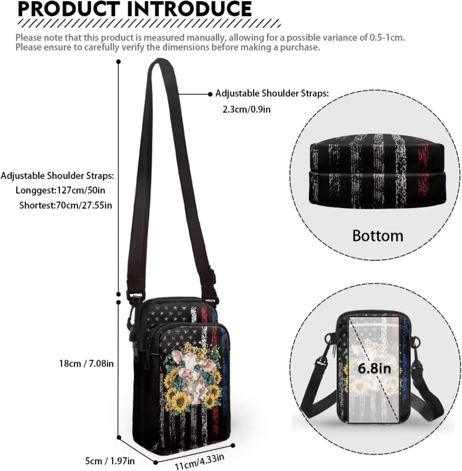 Women's Casual One Shoulder Handbag with Adjustable Strap Double Layered Zipper Snap Ring Fashion Bag