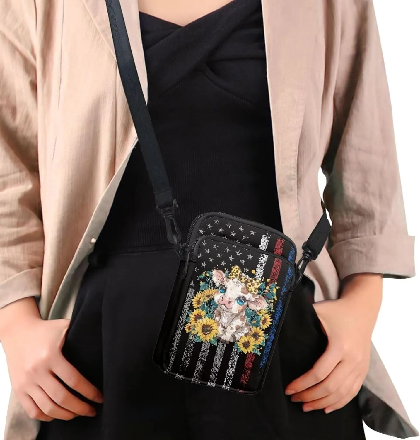Women's Casual One Shoulder Handbag with Adjustable Strap Double Layered Zipper Snap Ring Fashion Bag