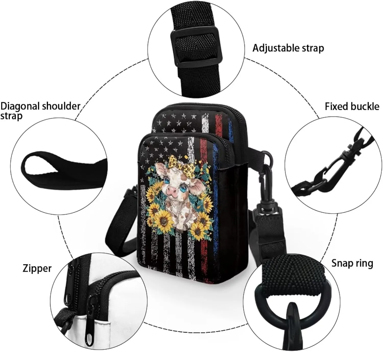 Women's Casual One Shoulder Handbag with Adjustable Strap Double Layered Zipper Snap Ring Fashion Bag