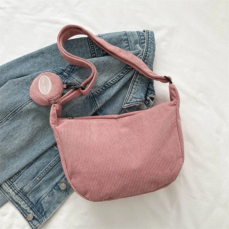 Women's Corduroy Lightweight Large Capacity Dumpling Cloth Crossbody Bags