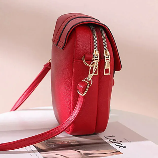 Women's Crossbody Leather Solid Color Plain Bag Wallet