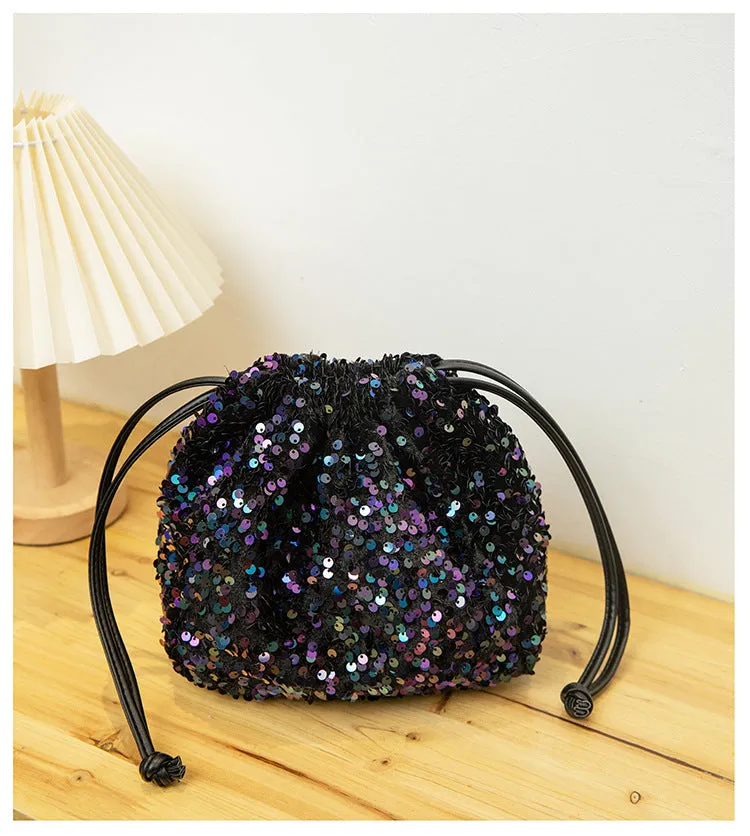 Women's Fashion Drawstring Pleated Design Soft Portable Crossbody Bags