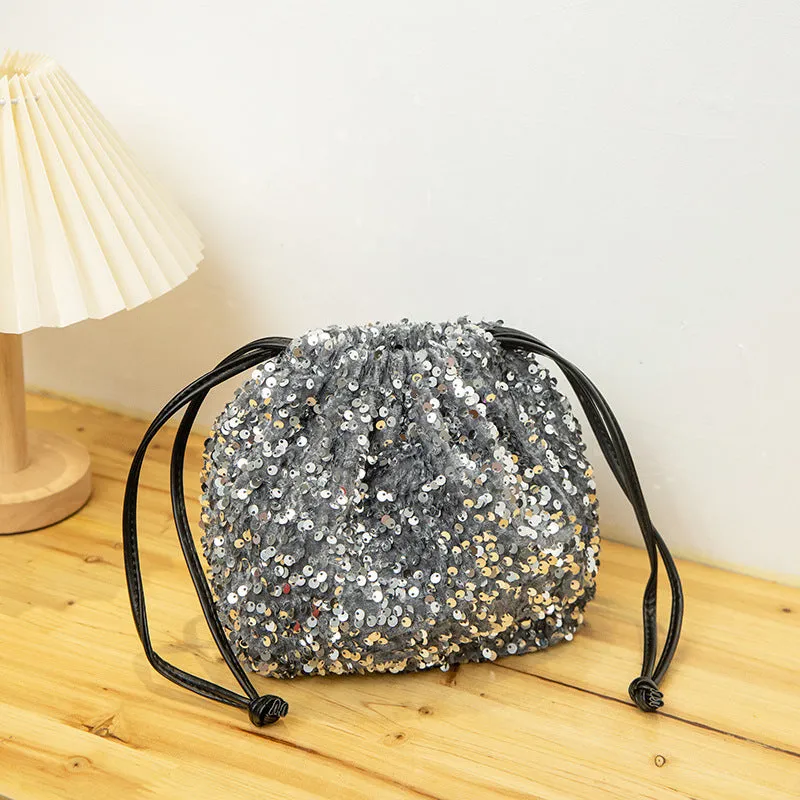 Women's Fashion Drawstring Pleated Design Soft Portable Crossbody Bags