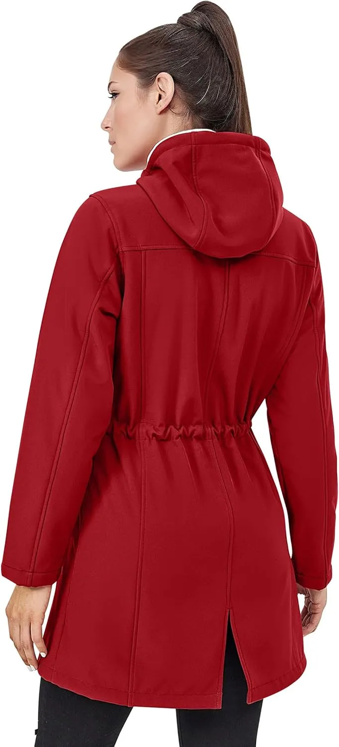 Women's Fleece Jacket Long Soft Shell Insulated Warm Winter Coat Waterproof Windbreaker Hood Parka