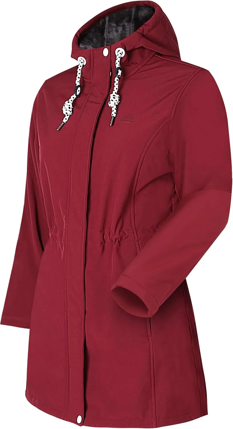 Women's Fleece Jacket Long Soft Shell Insulated Warm Winter Coat Waterproof Windbreaker Hood Parka