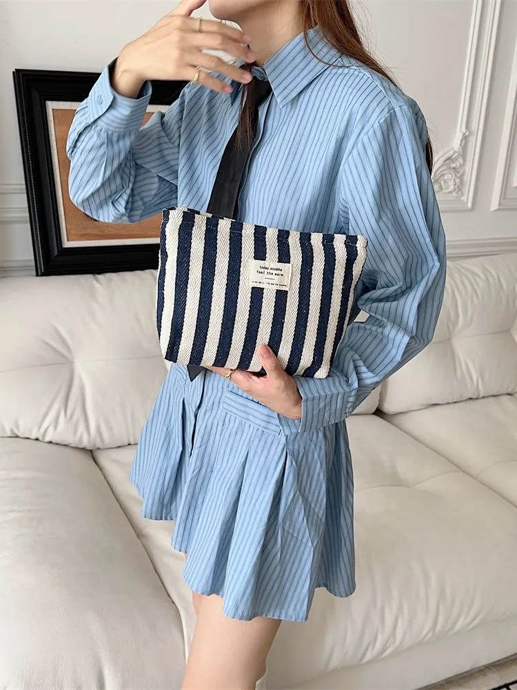 Women's Fresh Striped Make-up Toiletry Storage Large Capacity Cosmetic Bags