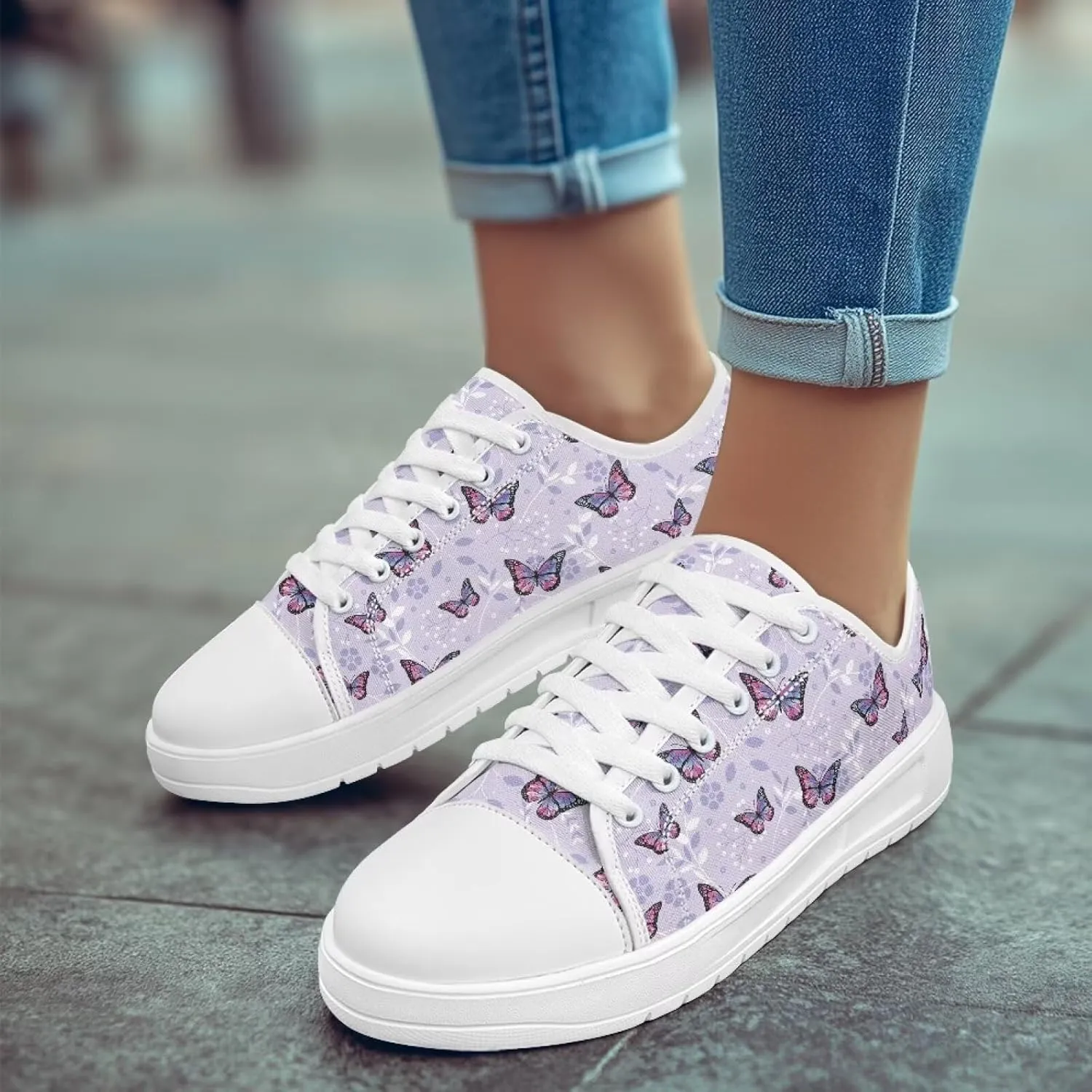 Women's Lace Up Low Top Canvas Shoes Fashion Casual Round Toe Sneakers Hands Free No Laces Barefoot Shoes US5.5-13.5