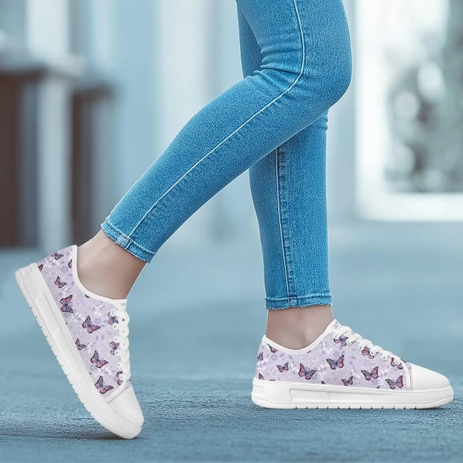Women's Lace Up Low Top Canvas Shoes Fashion Casual Round Toe Sneakers Hands Free No Laces Barefoot Shoes US5.5-13.5