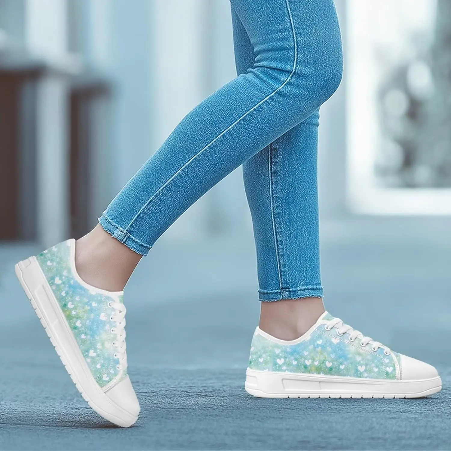 Women's Lace Up Low Top Canvas Shoes Fashion Casual Round Toe Sneakers Hands Free No Laces Barefoot Shoes US5.5-13.5