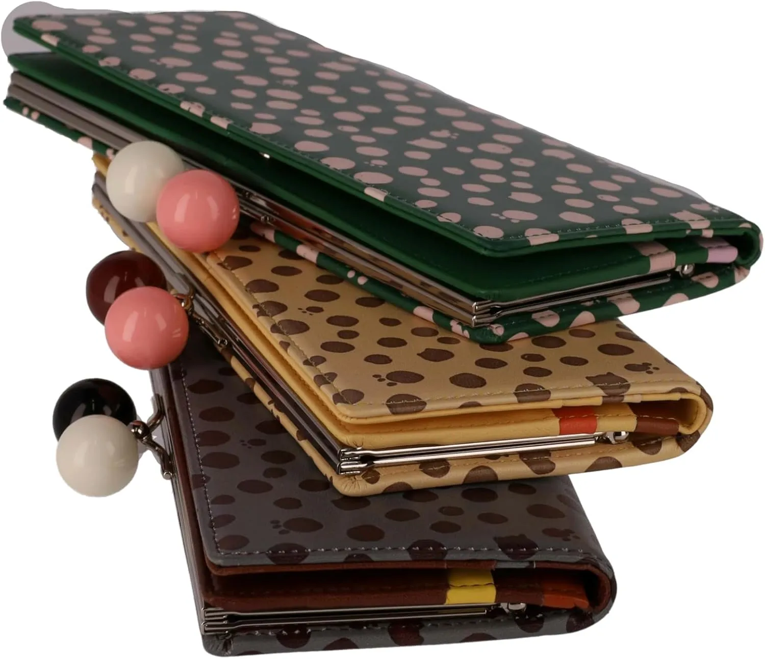 Women's Long Wallet with Dot Print Flap