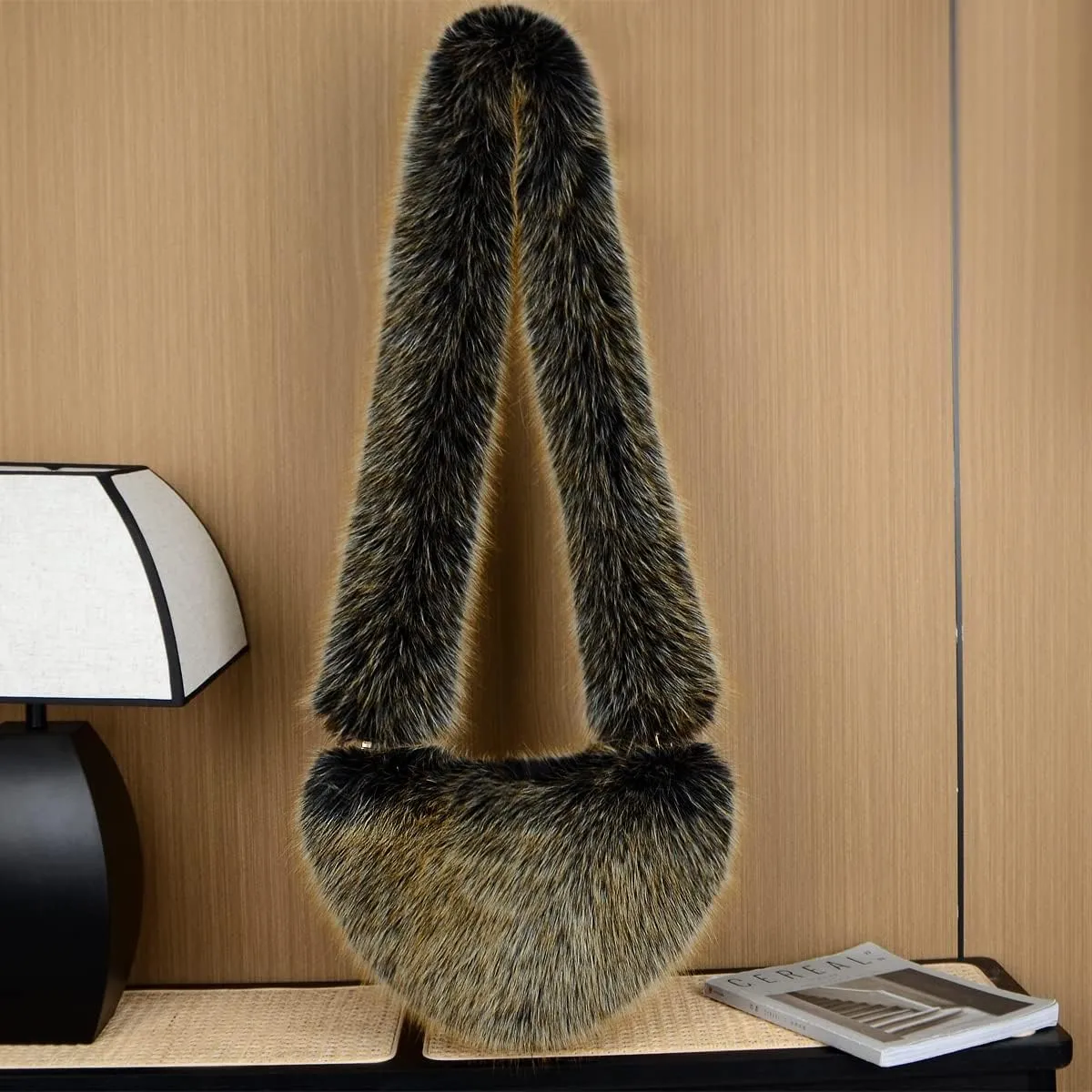 Women's Personalized Fluffy Long Strap Crossbody Bag Faux Fur Semi-Circular Large Capacity Top Handle Shoulder Bag