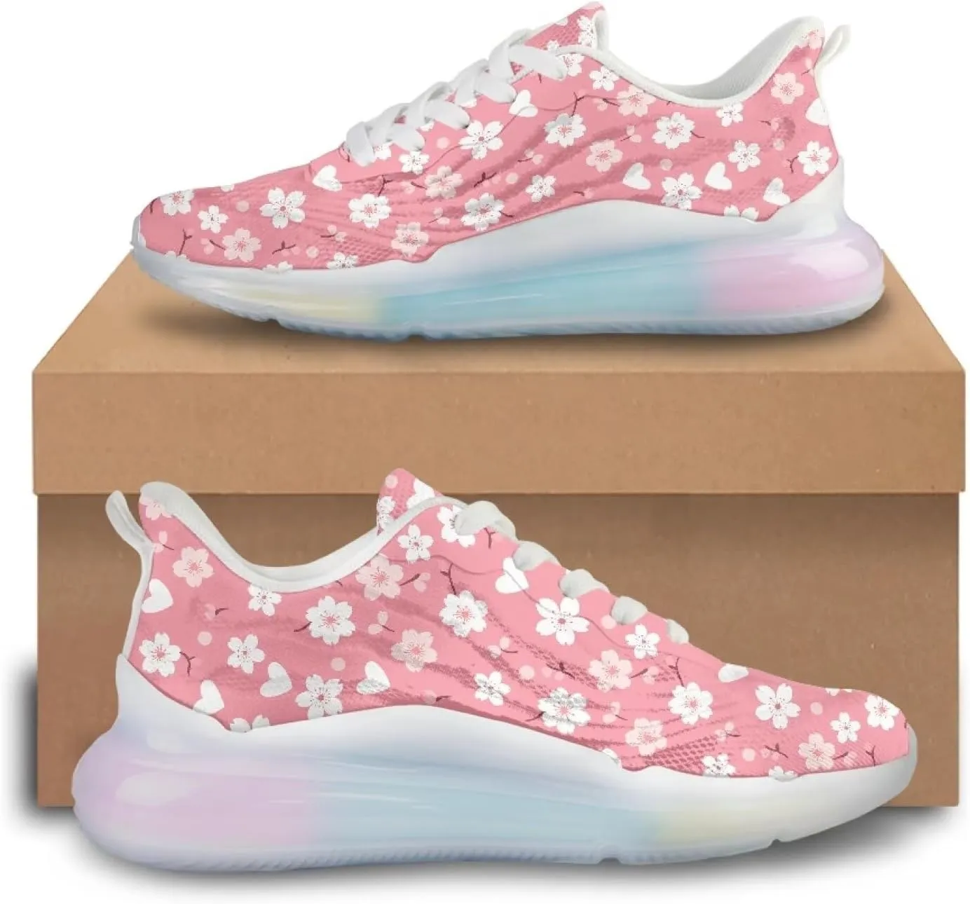 Womens Sneakers Breathable Comfortable Running Shoes Fashion Lightweight Non-Slip Outdoor Hiking Shoes for Athletic Size 6-11 White Sole